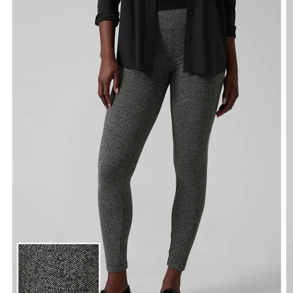 Athleta Womens Delancey Herringbone Tight Small Black Gray High Rise EUC